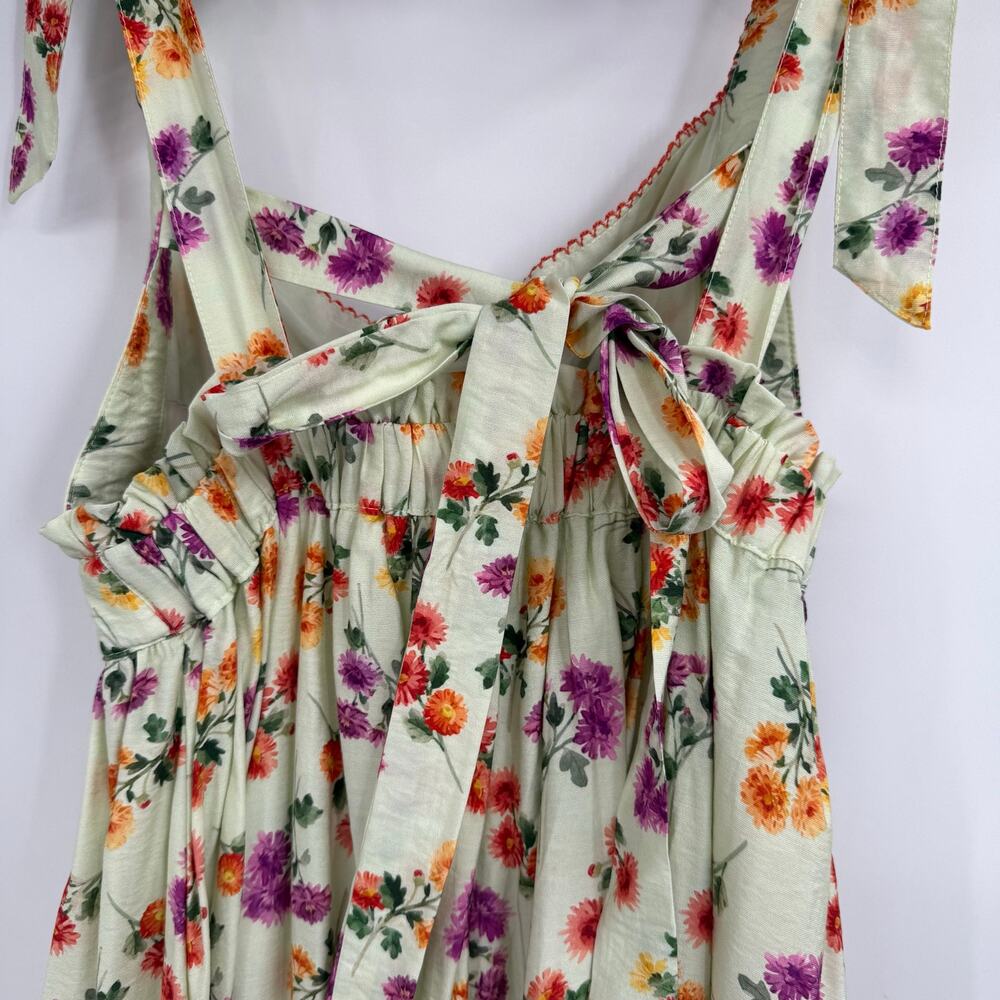 Mable Floral Tie Strap Maxi Dress Womens Small Green Open Back Cottagecore Boho - Picture 7 of 9